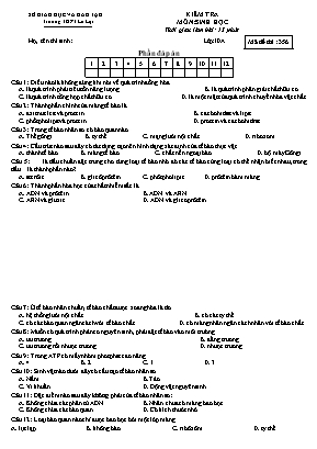 Đề kiểm tra 15 phút môn Sinh học Lớp 10 (Ban nâng cao) - Mã đề 483 - Trường THPT Lê Lợi